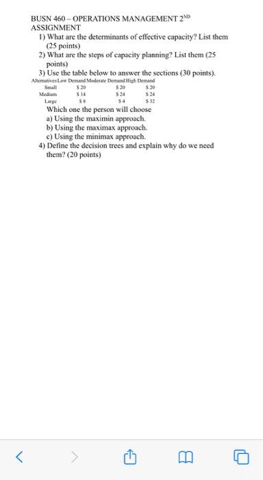 BUSN 460 - OPERATIONS MANAGEMENT 2ND ASSIGNMENT