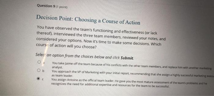 Question 70 point) Decision Point: What New Team