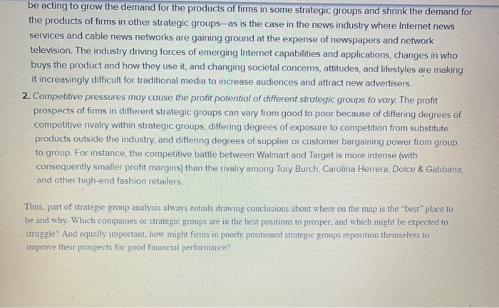 2. Based on the strategic group map in Concepts &