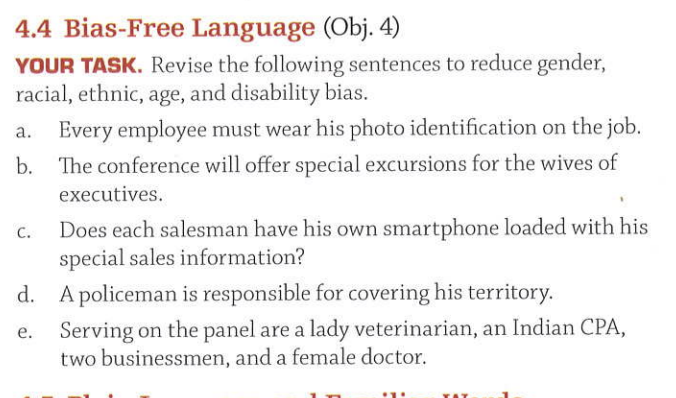 4.4 Bias-Free Language (Obj. 4) YOUR TASK. Revise
