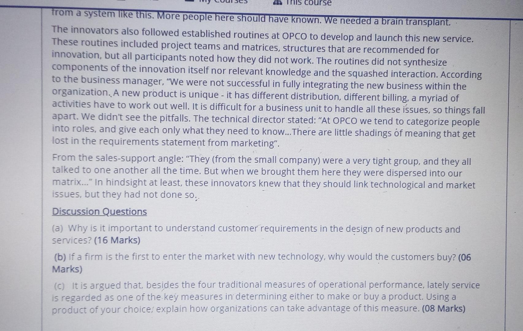 Question 1 e Fog question OPCO CASE The data