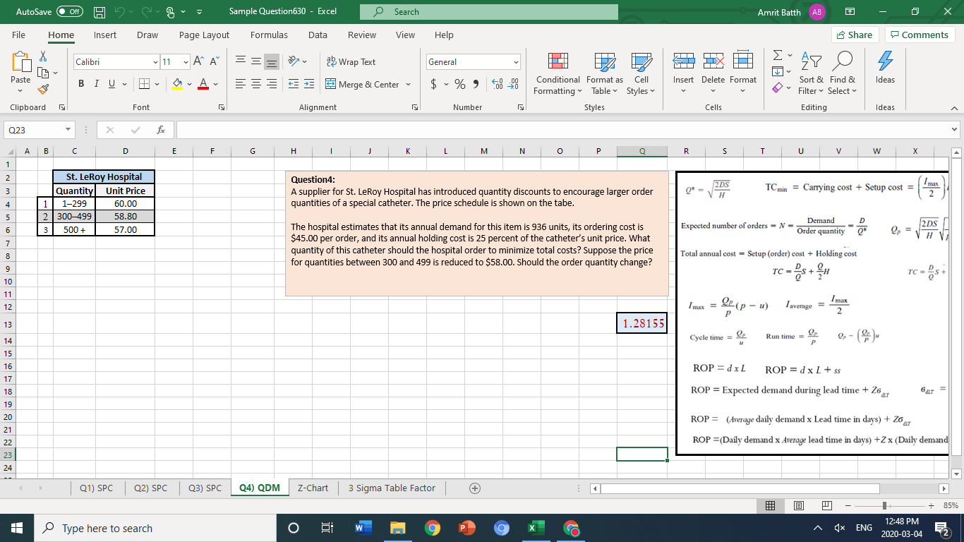 AutoSave Of H b Sample Question630 - Excel S