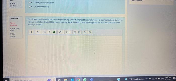 Flag question Question 41 Bate Marked out of