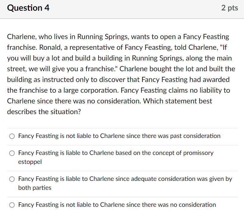 Question 4 2 pts Charlene, who lives in Running
