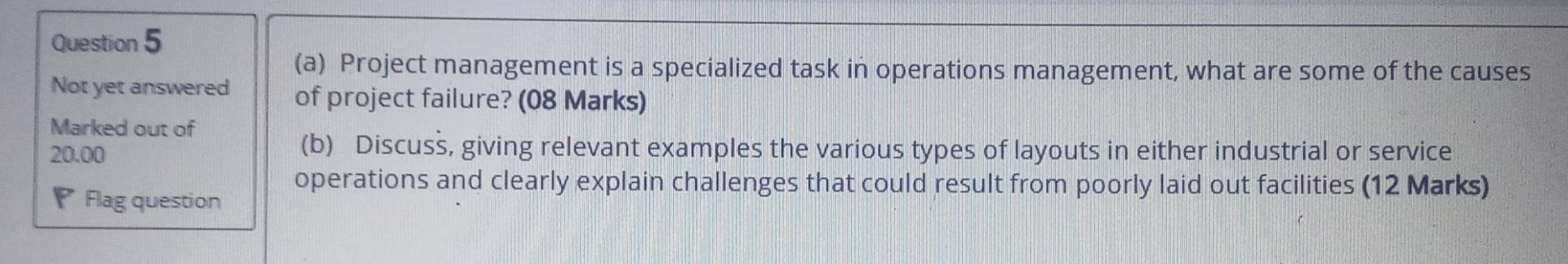 Question 5 Nor yet answered Marked out of 20.00
