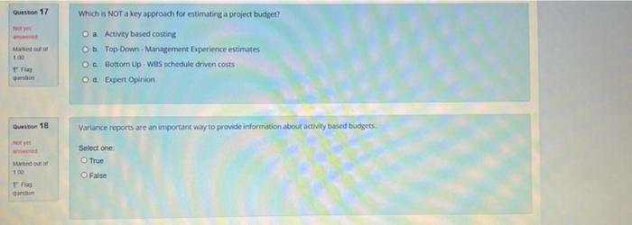 Question 15 Nyer Marked out of 1.00 Trup Question