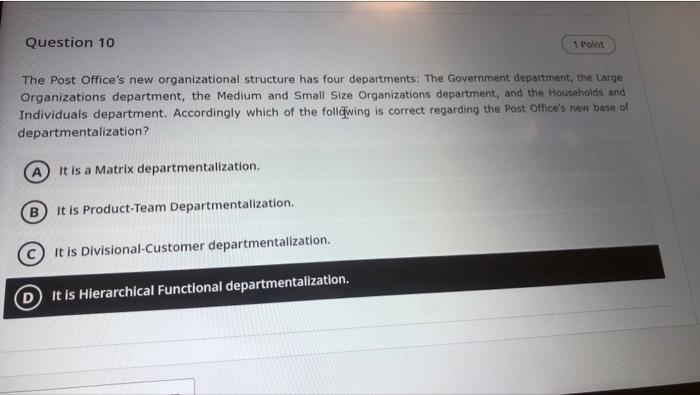 Question 10 1 Point The Post Office's new