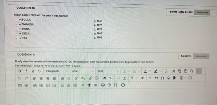 QUESTION 10 1 points (Extra Credit) SA Match each