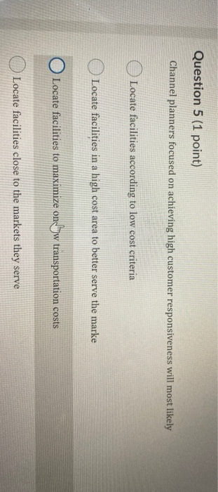 Question 5 (1 point) Channel planners focused on