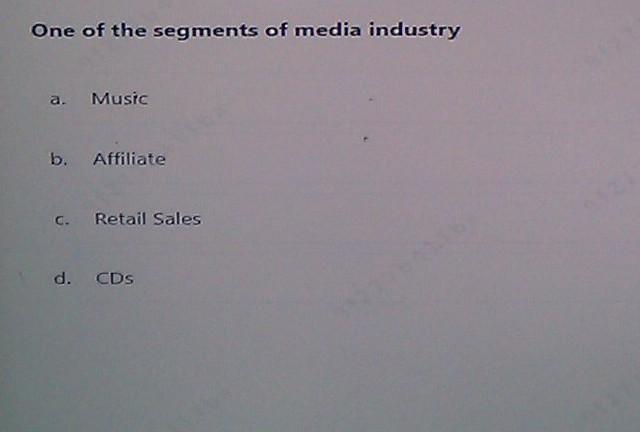 One of the segments of media industry a. Music b.