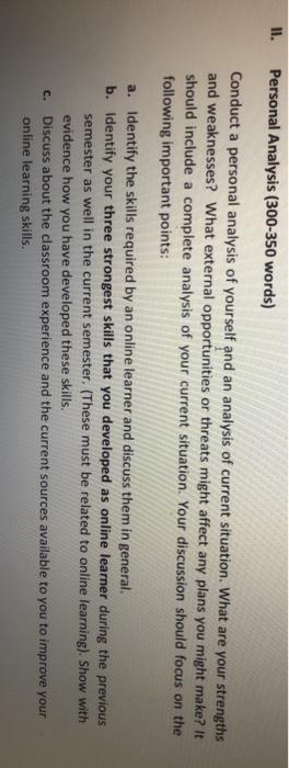II. Personal Analysis (300-350 words) Conduct a