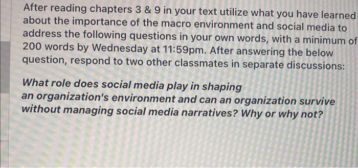 After reading chapters 3 & 9 in your text utilize