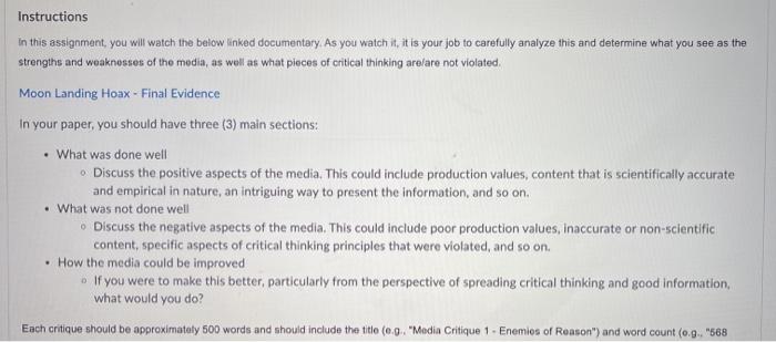 Instructions In this assignment, you will watch