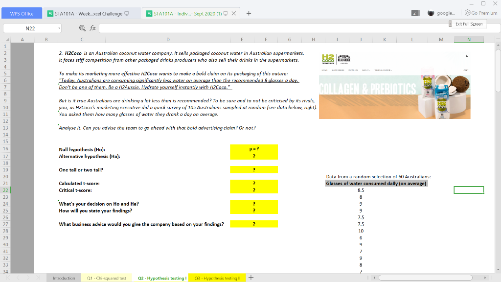 Question 2: Week 7, hypothesis testing I (for one