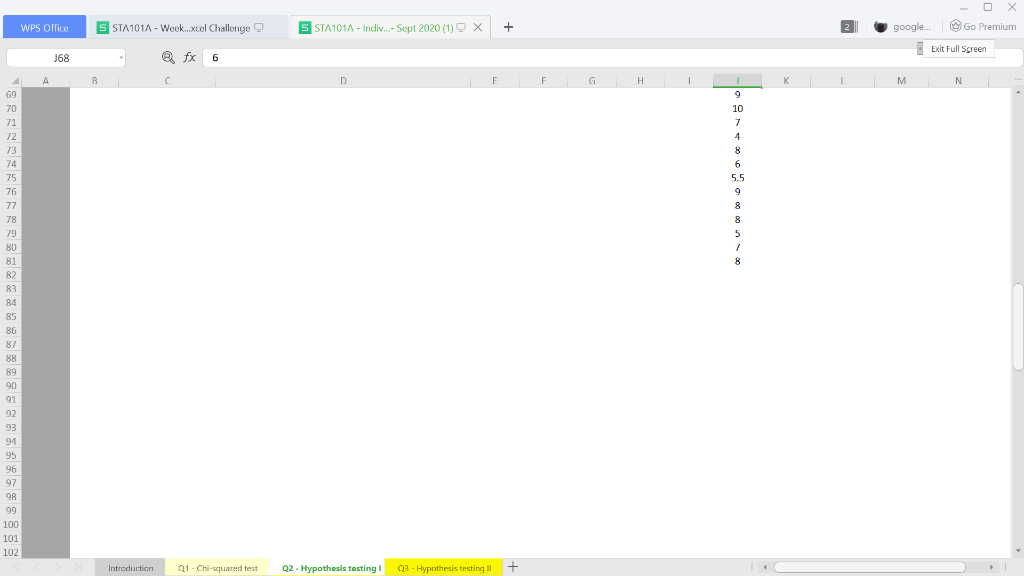 Question 2: Week 7, hypothesis testing I (for one