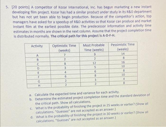 5. (20 points] A competitor of Kozar
