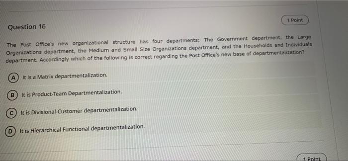 b Question 16 1 Point The Post Office's new