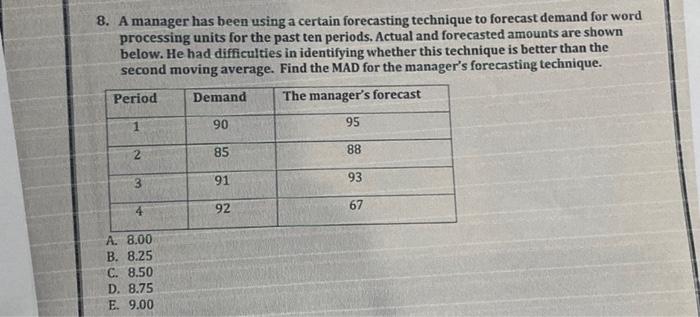 Please solve it step by step 8. A manager has