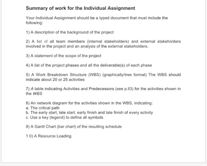 Summary of work for the Individual Assignment