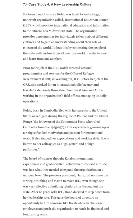 Assignment: Please read the case study 7.4 in the