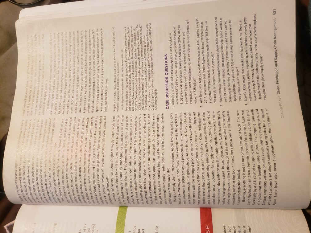 1. Read the closing case from Chapter 15 "Apple: