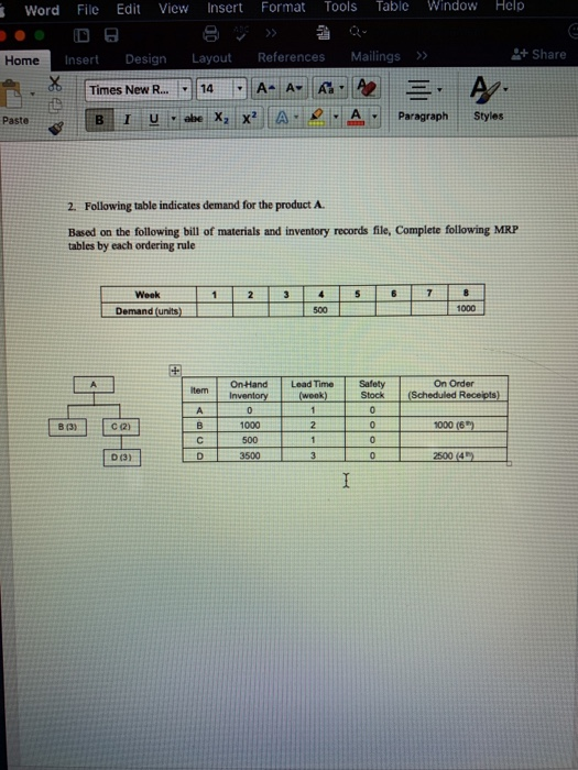 Word File Edit View Insert Format Tools Table