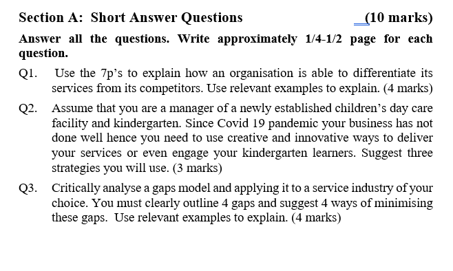 Section A: Short Answer Questions (10 marks)