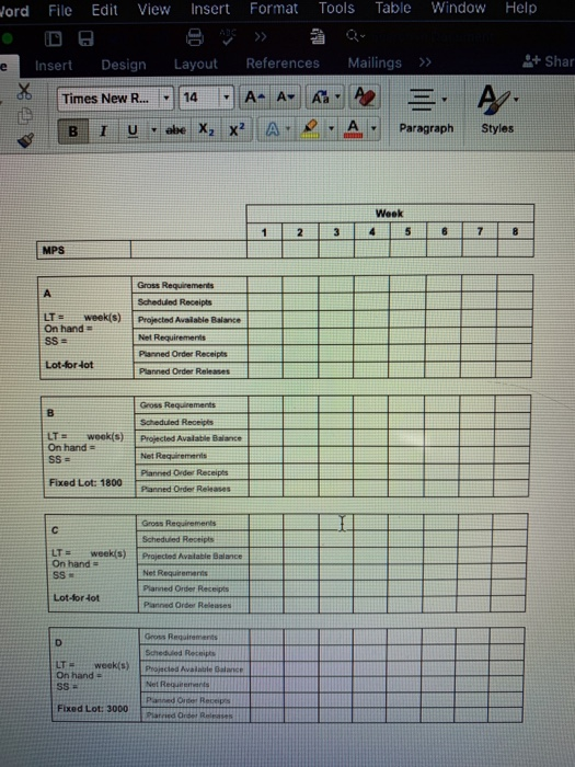 Word File Edit View Insert Format Tools Table