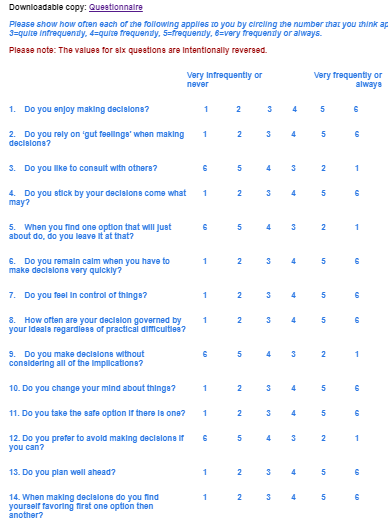 1. Complete the Decision Making Questionnaire and