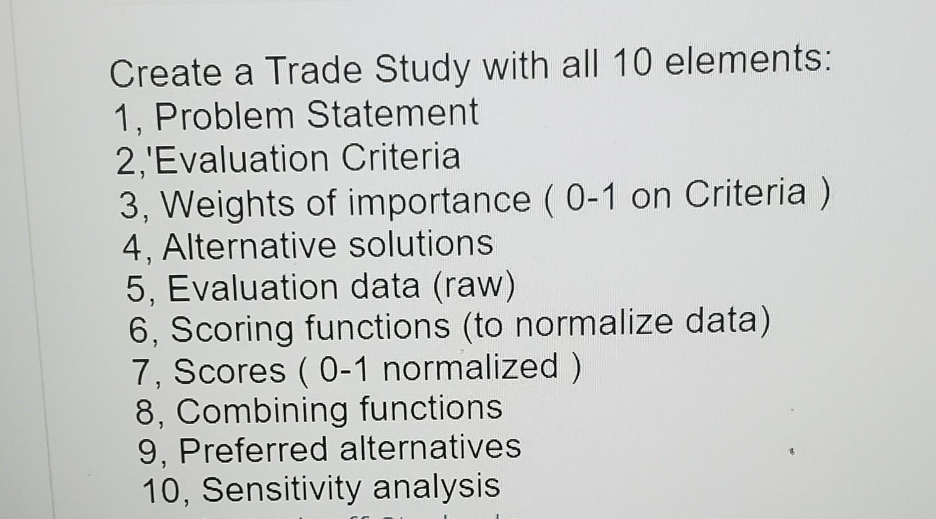 CAN YOU PLEASE DO AN EXAMPLE OF A TRADE STUDY,