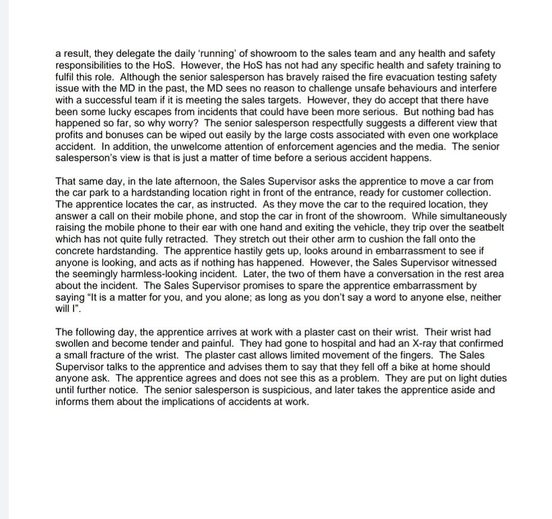 SCENARIO (for information) A car showroom for an