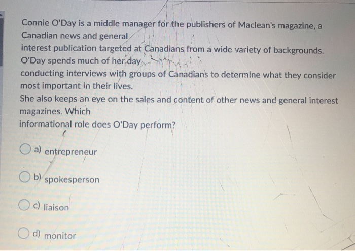 Connie O'Day is a middle manager for the