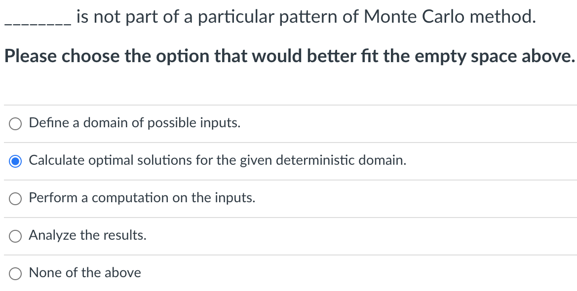 regarding the monte carlo method, please choose