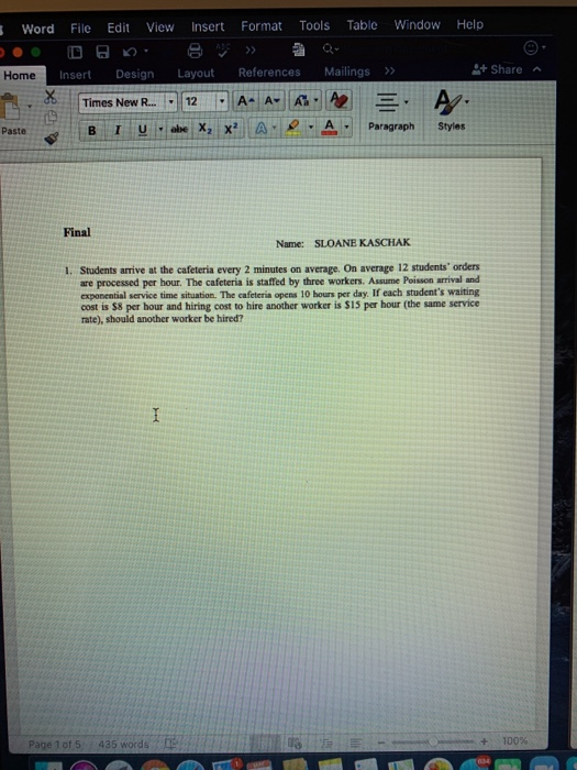 Word File Edit View Insert Format Tools Table