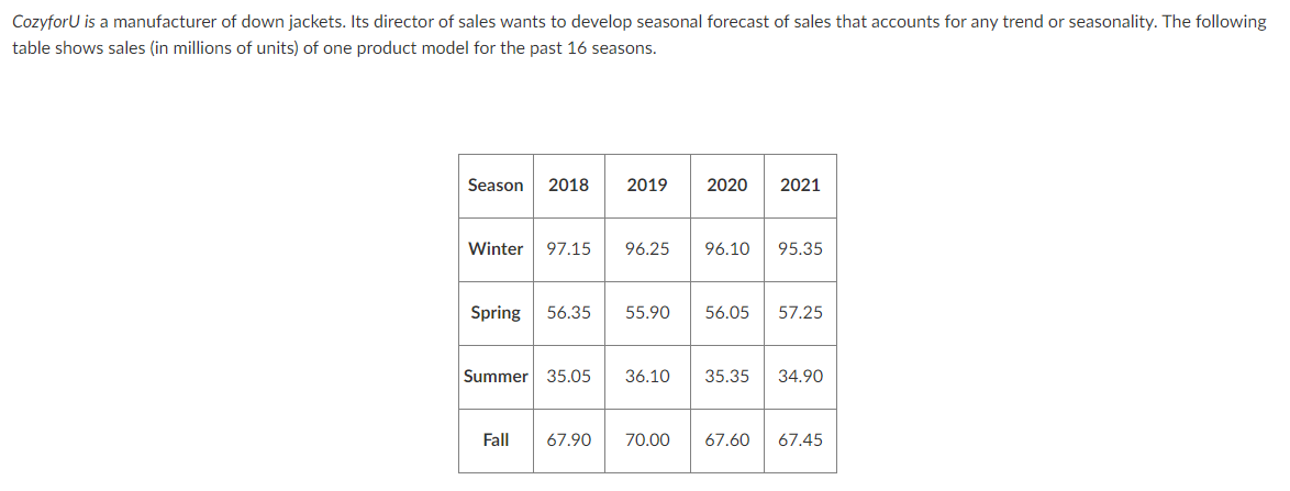 1. Use double e xponential smoothing method to