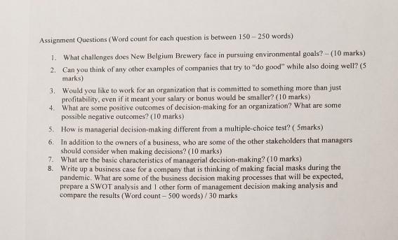 Assignment Questions (Word count for cach