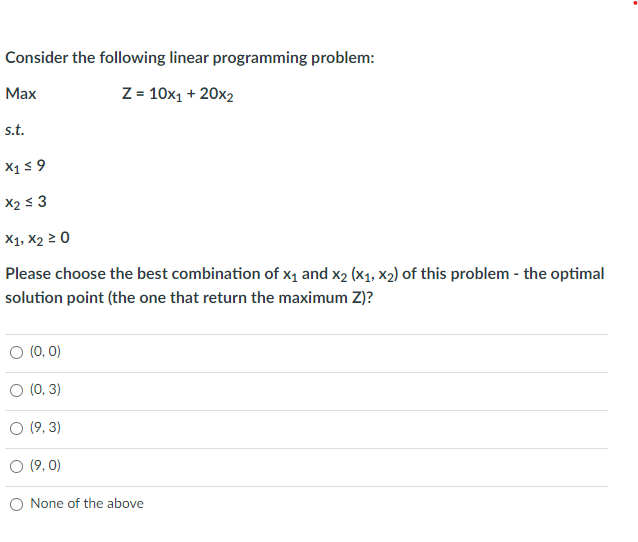 Consider the following linear programming