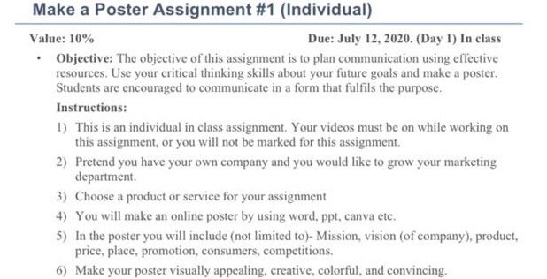 Make a Poster Assignment #1 (Individual) Value: