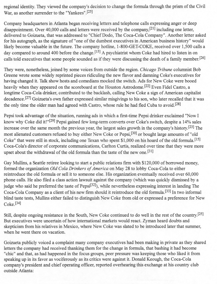 Assignment please Read Article New Coke - Write a