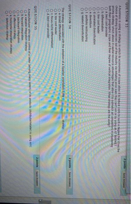 QUESTION 33 2 points Save Answer A business is