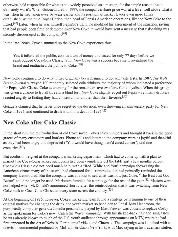 Assignment please Read Article New Coke - Write a