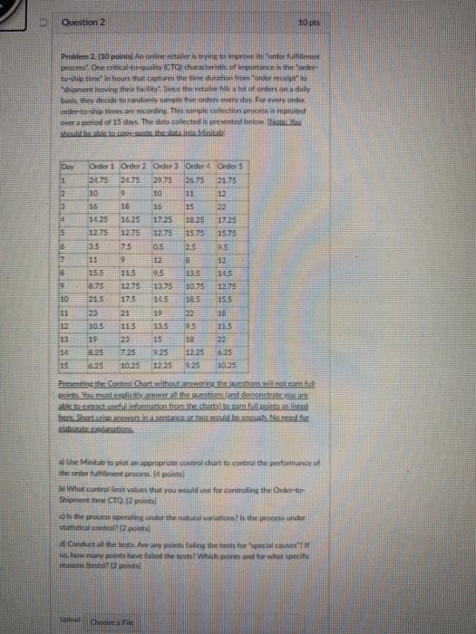 Question 2 10 pts Problem 2.10 points to