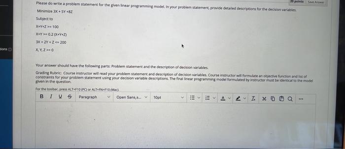 points Please do write a problem statement for