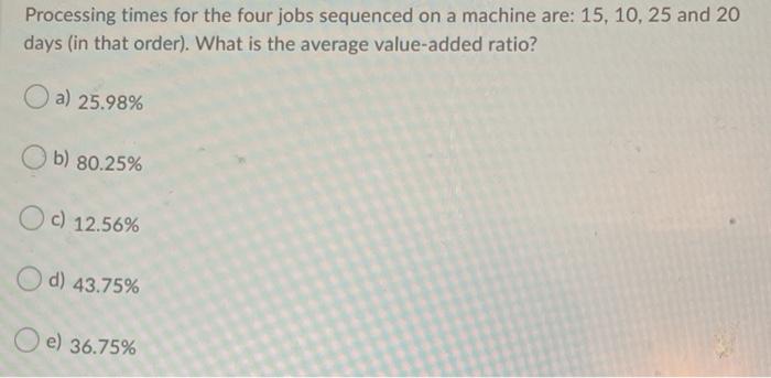Processing times for the four jobs sequenced on a