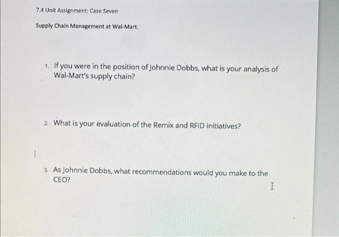 7.4 Unit Assignment: Case Seven Supply Chain