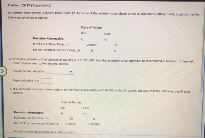 Problem 13-27 (Algorithmic) In a certain state