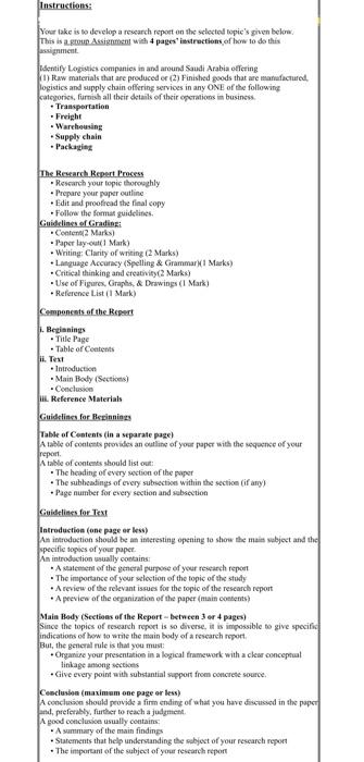 business logistics Instructions: Your take is to