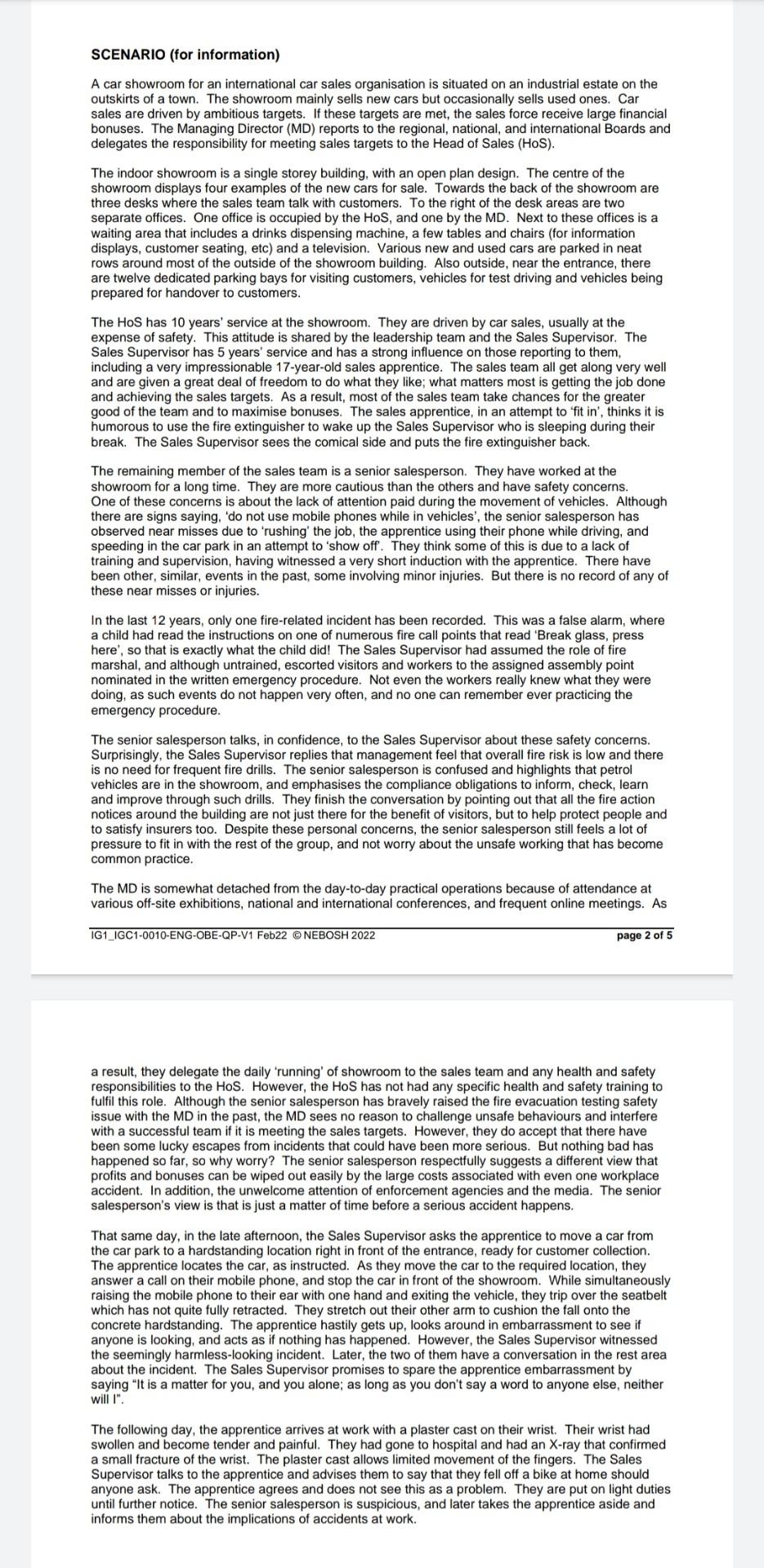 SCENARIO (for information) A car showroom for an