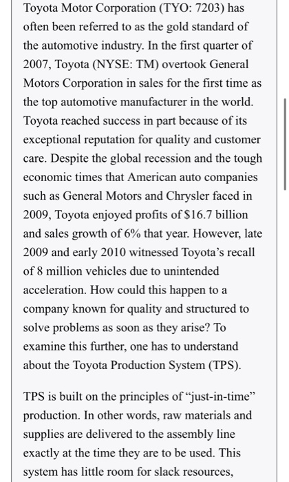 Assignment: Read the Toyota case study and