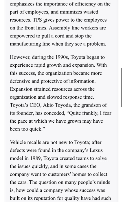 Assignment: Read the Toyota case study and